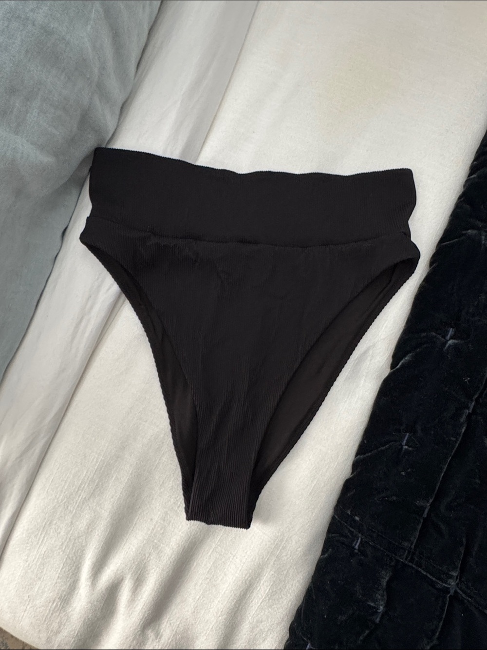 aerie Black High-Waist Ribbed Bikini Bottoms